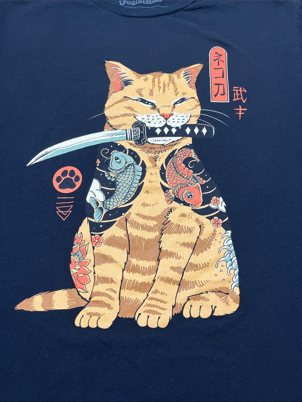 Threadless Samurai Cat Graphic T-Shirt Black Vincent Trinidad Men’s L